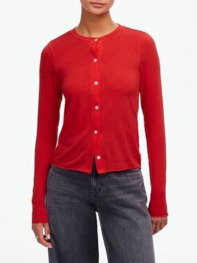 Madewell Red Button-Front Crewneck Cardigan